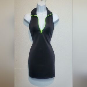 💚5/$25 Black & Neon Green Scuba Racerback Sleeveless Bodycon Mini Dress XS